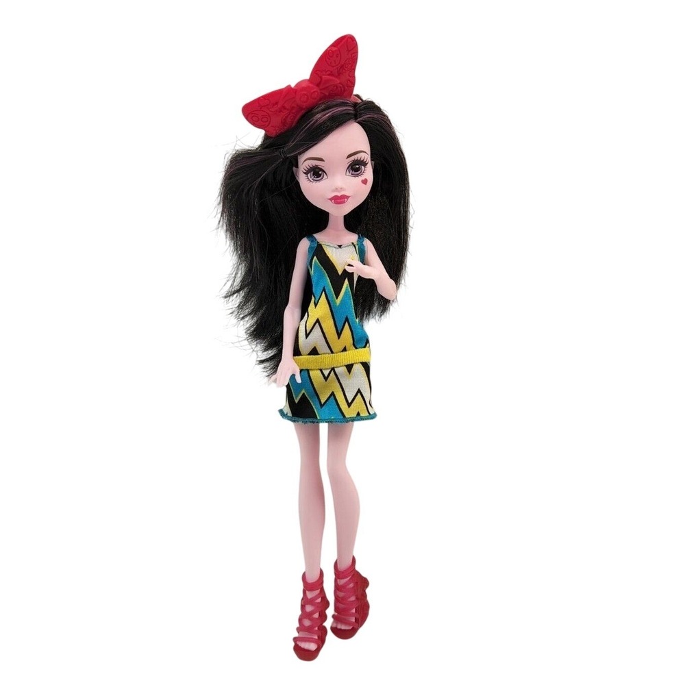 Discontinued Mattel Monster High Emoji Draculara Doll‎ with bow, dress & shoes.